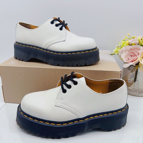 DR. MARTENS 1461 Quad Platform Shoe Oxford White Smooth Leather Womens US 9 M 8 - Picture 5 of 10